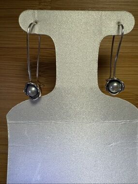 Pandora Sterling Silver Pearl long drop earrings